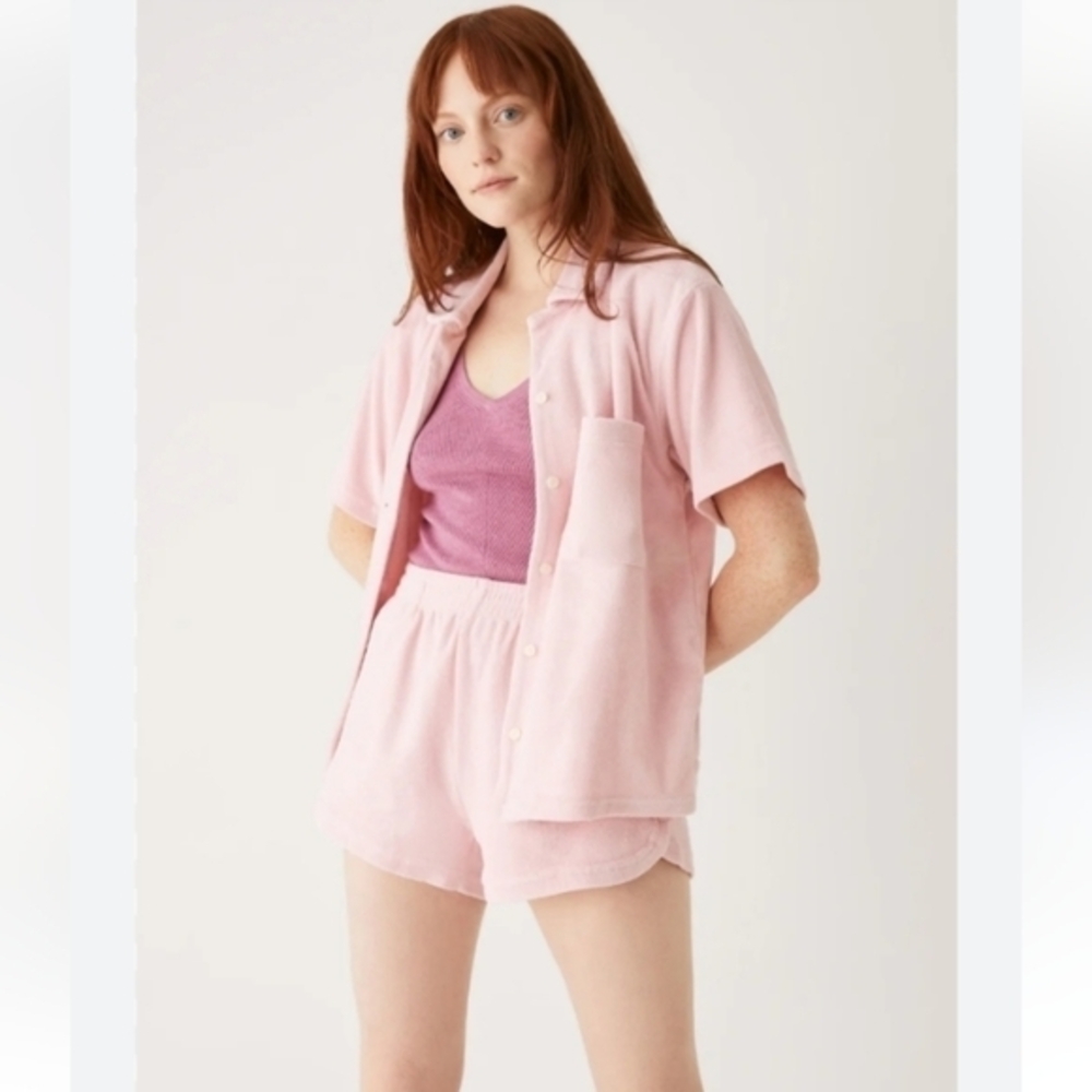 NWT Frank‎ and Oak Plush terry organic cotton retro shorts,light pink,S